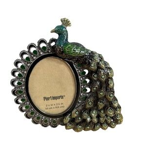 Pier 1 Imports Peacock Picture Frame 2.5” x 3.5” Oval Pic Tabletop Frame 6” X 6”
